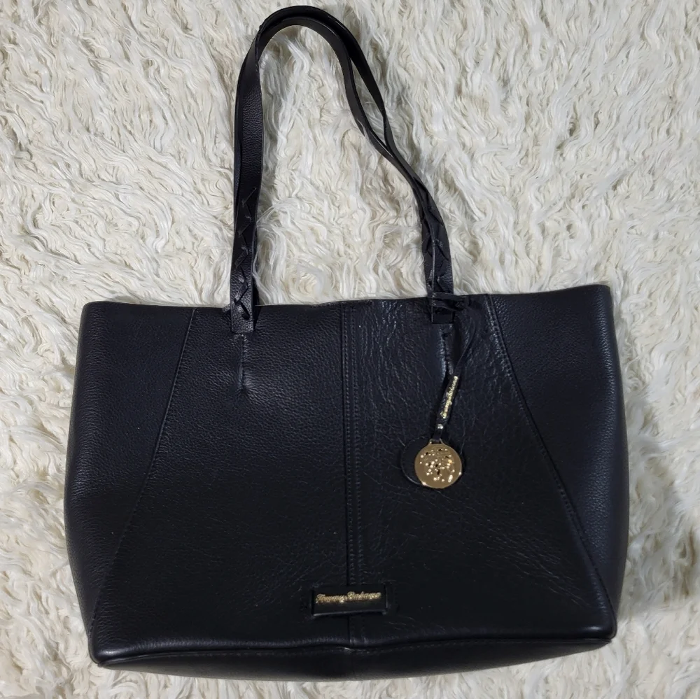 Tommy Bahama Genuine Leather Black Tote Bag - Picture 1 of 16